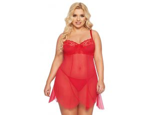 Koronkowa koszulka babydoll Carla SoftLine czerwona XL