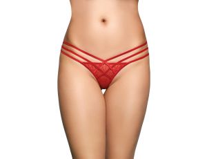 Koronkowe stringi z diamencikami SoftLine czerwone M/L