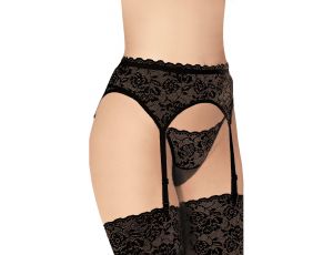 Koronkowy pas do pończoch z stringami Softline 3305 czarny M/L