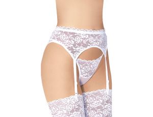 Koronkowy pas do pończoch z stringami SoftLine 3305 biały M/L