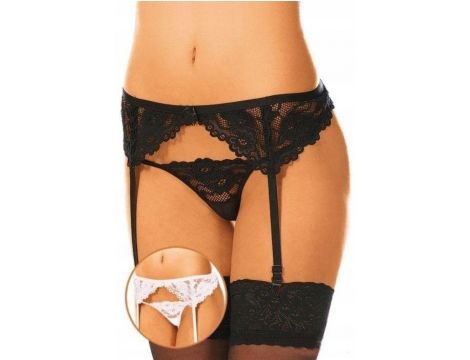 Koronkowy pas do pończoch z seksownymi stringami SoftLine 3309 czarny S/M