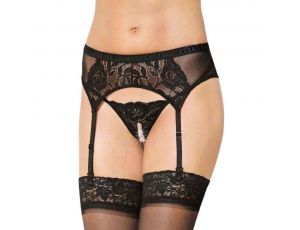 Koronkowy pas do pończoch z otwartymi stringami SoftLine 3319 czarny S/M