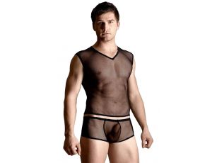 Net set - shirt and thong - black  M/L