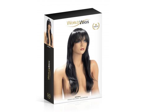 Peruka długa Brenda Brun czarna z grzywką World Wigs