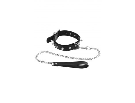 Obroża ze smyczą z metalowymi kolcami Fetish Tentation czarna - 2