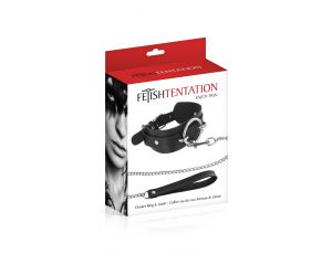 Obroża z smyczą Fetish Tentation czarna O Ring