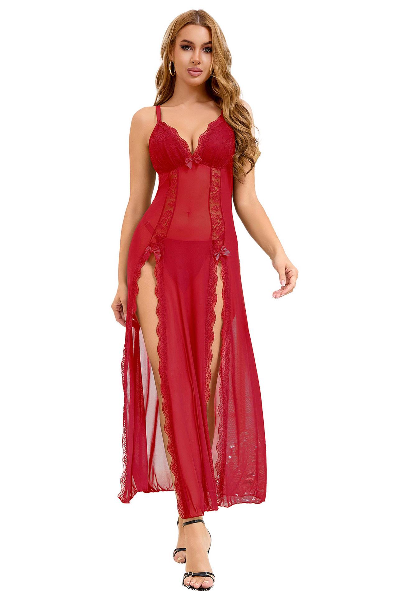 Long, sexy red nightgown + thong S\M