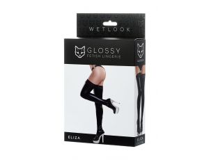 Pończochy błyszczące wetlook z koronką ELIZA Glossy czarne XL