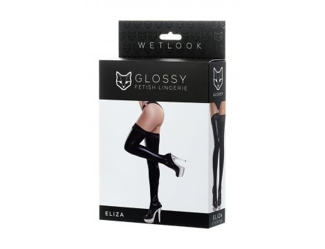 Pończochy błyszczące wetlook z koronką ELIZA Glossy czarne XL