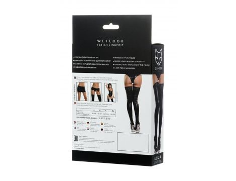 Pończochy błyszczące wetlook z koronką ELIZA Glossy czarne XL - 5