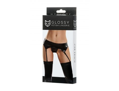 Pas do pończoch i majtki Glossy Almira Wetlook błyszczący czarny L - 2