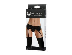 Błyszczący pas do pończoch i majtki Wetlook Glossy ALMIRA czarny S