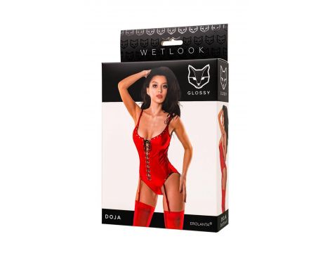 Body Wetlook Glossy z wiązaniem czerwone XL - 8
