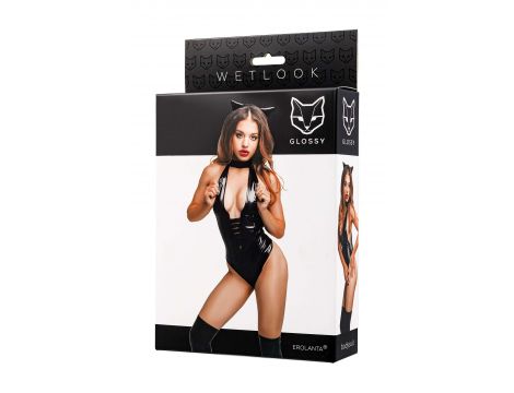 Body wetlook Glossy Kitti z kocimi uszami czarne S - 4
