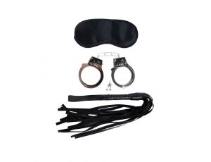 Zestaw BDSM Fantasy opaska flogger kajdanki metalowe
