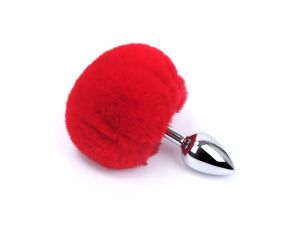 Korek analny srebrny z czerwonym ogonkiem króliczka Fantasy 7 cm