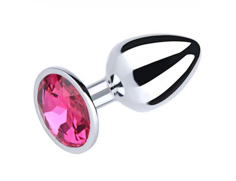 Silver Small Butt Plug with Pink Diamond - 2