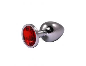 Korek analny Fantasy srebrny mały z czerwonym diamentem 7 cm