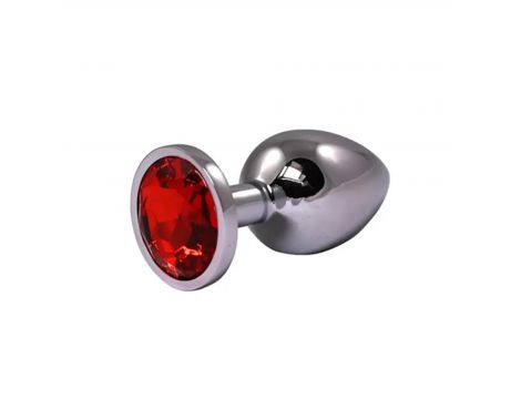 Korek analny Fantasy srebrny mały z czerwonym diamentem 7 cm