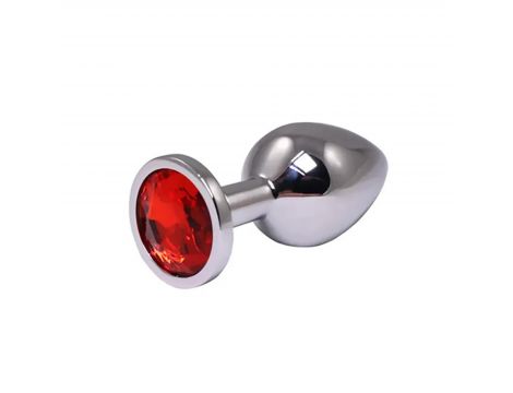 Średni srebrny korek analny Fantasy z czerwonym diamentem 8 cm - 3