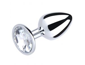 Korek analny metalowy Fantasy srebrny średni z białym diamentem 8cm
