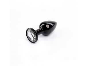 Korek analny Fantasy czarny z białym diamentem 7 cm