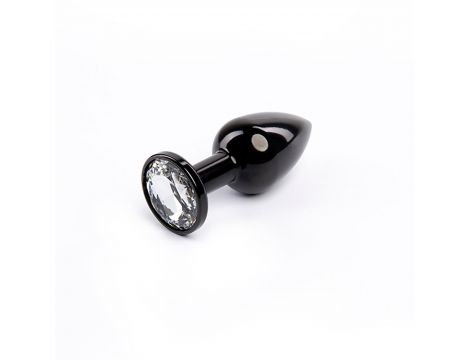 Korek analny Fantasy czarny z białym diamentem 7 cm