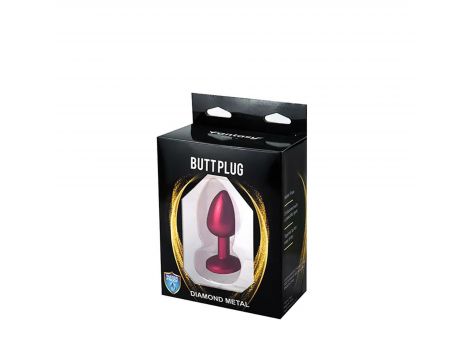 Red Butt Plug with White Diamond - 3