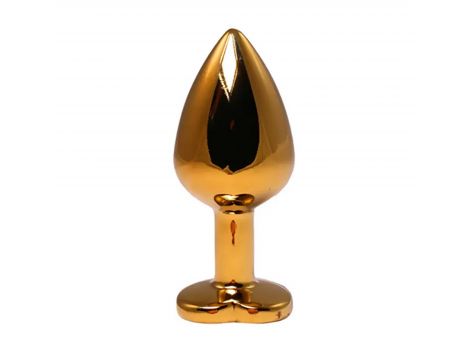 Korek analny Fantasy złoty serduszko z czerwonym kryształem średni 8cm - 3