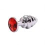 Silver small ribbed butt plug with red crystal - 3