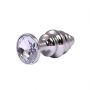 Silver small ribbed butt plug with white crystal - 2