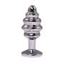 Silver small ribbed butt plug with white crystal - 3