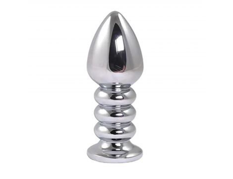 Korek analny Fantasy srebrny żebrowany Large 10,5 cm z różowym kryształem - 3