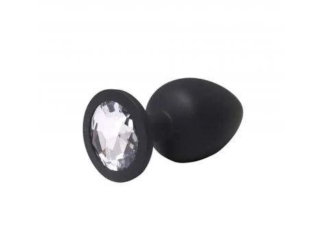 Black large butt plug with white crystal - 2