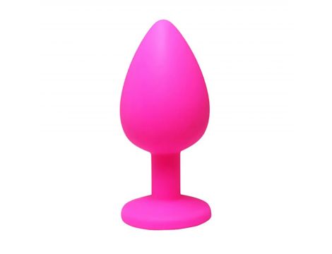 Różowy silikonowy korek analny duży z białym kryształem Fantasy 9 cm - 2