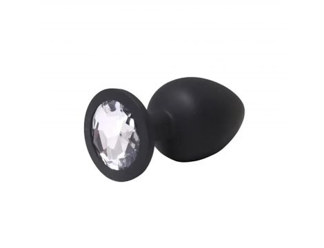 Korek analny silikonowy czarny medium z białym kryształem Fantasy 8 cm