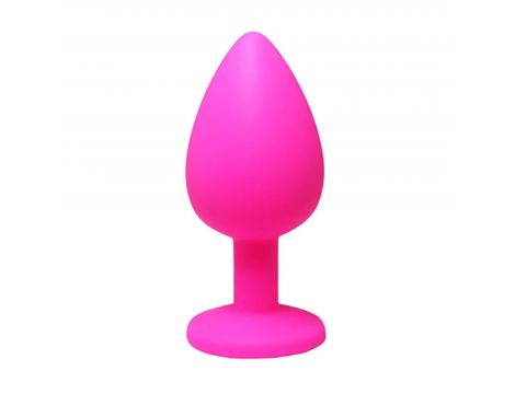 Różowy silikonowy korek analny Fantasy średni z białym kryształem 8 cm - 3