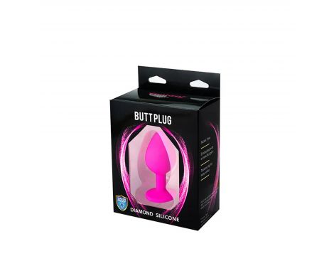 Różowy silikonowy korek analny Fantasy średni z białym kryształem 8 cm - 2