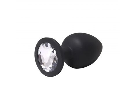 Czarny silikonowy korek analny Fantasy mały z białym kryształem 7 cm