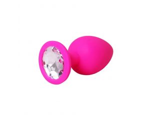 Różowy silikonowy korek analny z białym kryształem Fantasy mały 7 cm