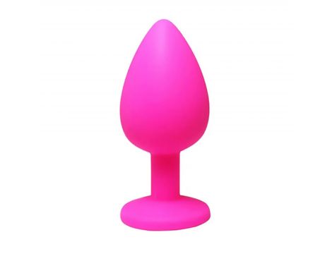 Różowy silikonowy korek analny z białym kryształem Fantasy mały 7 cm - 2