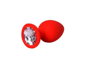 Czerwony silikonowy korek analny Fantasy Small z białym kryształem 7 cm