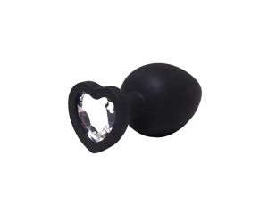 Korek analny silikonowy serduszko Fantasy Large czarny z kryształem 9 cm