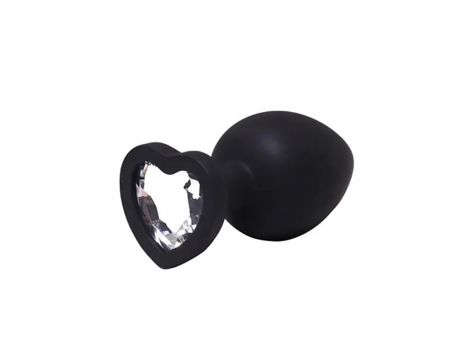 Korek analny silikonowy serduszko Fantasy Large czarny z kryształem 9 cm