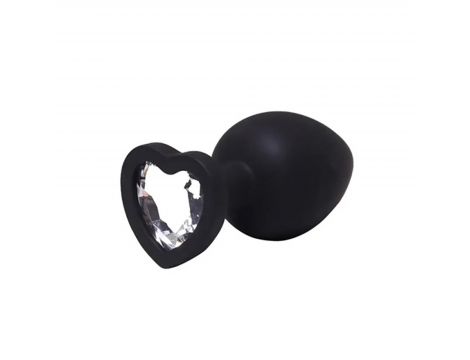 Black small heart-shaped butt plug with white crystal - 3