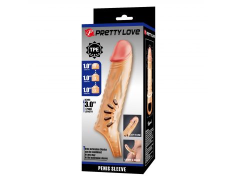 Pretty Love - Rękaw na penisa TPE z 3 zdejmowanymi extenderami 2,5 cm - 2