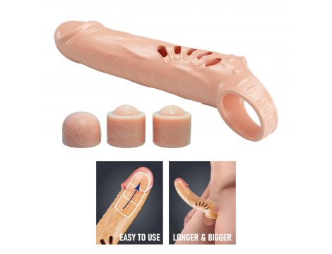 Pretty Love - Rękaw na penisa TPE z 3 zdejmowanymi extenderami 2,5 cm - 7
