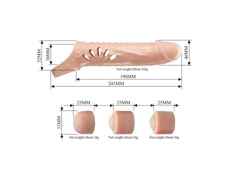 Pretty Love - Rękaw na penisa TPE z 3 zdejmowanymi extenderami 2,5 cm - 6