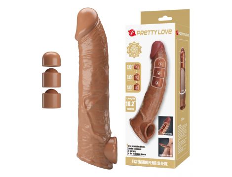 Przedłużka na penisa Pretty Love z wymiennymi wkładkami ciemnobrązowa 26 cm - 3
