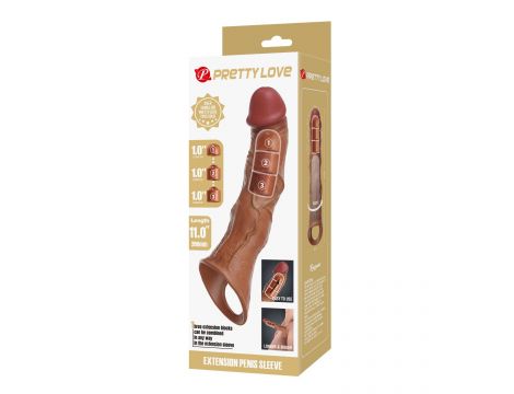 Przedłużka na penisa Pretty Love z regulowanymi wkładkami brązowa 28 cm - 8